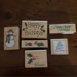 Christmas Rubber Stamps Lot of 6 Wood Mounted Stamps All Night Media Hero Etc